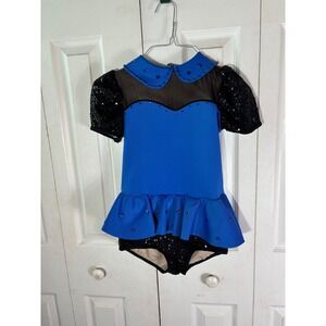 Weissman Kids Dance Costume Blue Black Sequin Peter Pan Collar Leotard